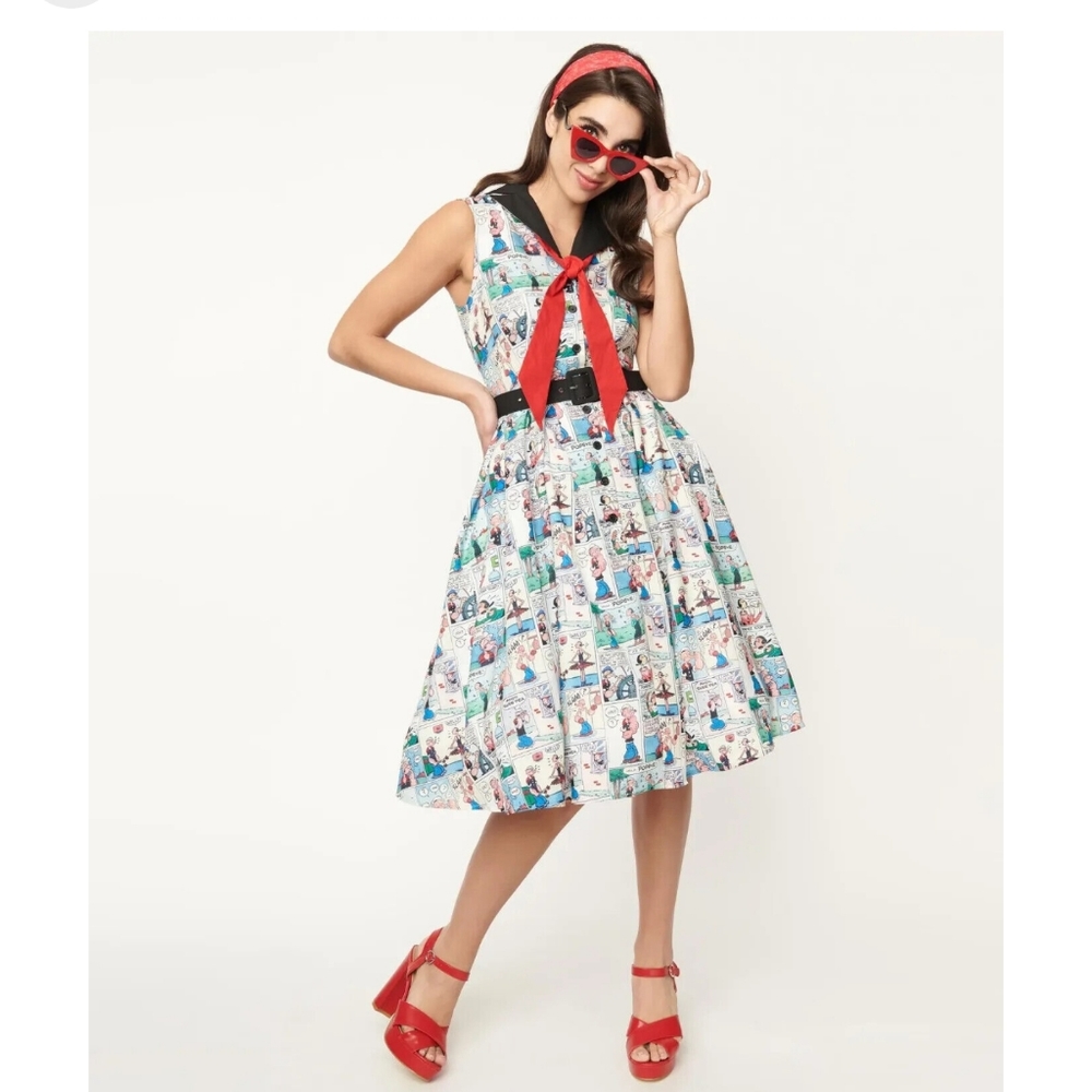 NWT Popeye x Unique Vintage Classic Comic Print Swing Dress